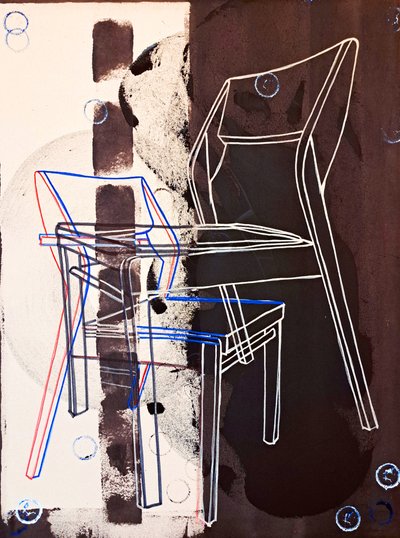 Chaise prototipo, dopo David Gour, 2023 (olio e acrilico su tela mista) da Benoit Erwann Boucherot