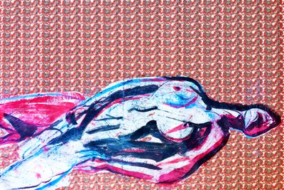 Autoritratto giapponese 2, 2020 (acrilico su carta giapponese serigrafata) da Benoit Erwann Boucherot
