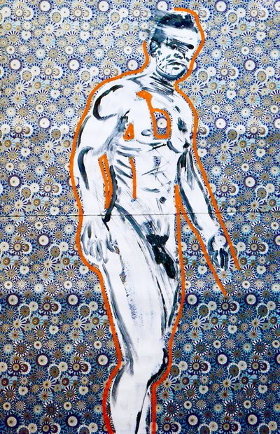 Masculin japonais 4, 2020 (acrilico su carta giapponese serigrafata) da Benoit Erwann Boucherot