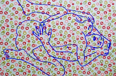 Masculin japonais 9, 2020 (acrilico su carta giapponese serigrafata) da Benoit Erwann Boucherot