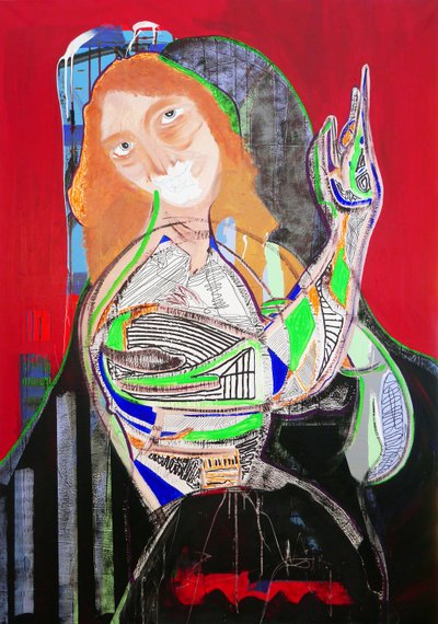 Surpeinture : Saint Jean-Baptiste, 2020 (olio, carta e acrilico su tela) da Benoit Erwann Boucherot