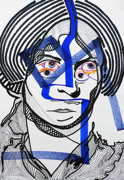 Surportrait : Charlotte Brontë, 2019 (acrilico su carta) da Benoit Erwann Boucherot