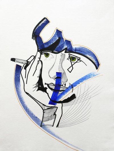 Surportrait : Françoise Sagan 1, 2019 (acrilico su carta) da Benoit Erwann Boucherot