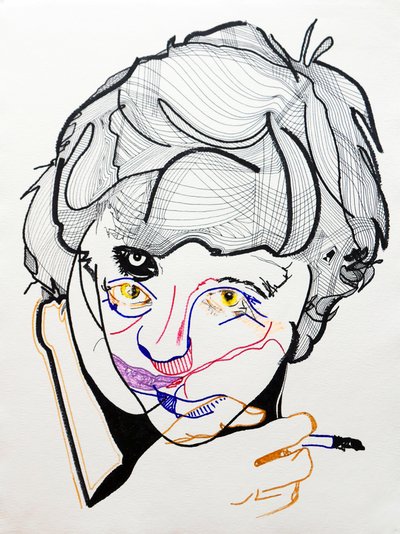 Surportrait : Françoise Sagan 2, 2019 (acrilico su carta) da Benoit Erwann Boucherot
