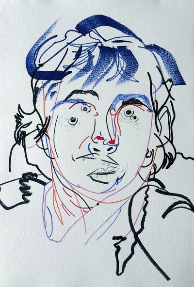 Surportrait : Marguerite Duras 3, 2021 (acrilico su carta) da Benoit Erwann Boucherot