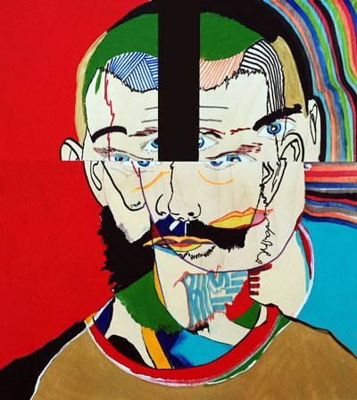 Surportrait : Mathieu Leroux, 2021 (olio e acrilico su 3 pannelli di legno giustapposti) da Benoit Erwann Boucherot