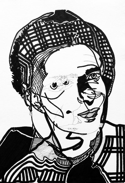 Surportrait: Simone de Beauvoir, 2019 (acrilico su carta) da Benoit Erwann Boucherot