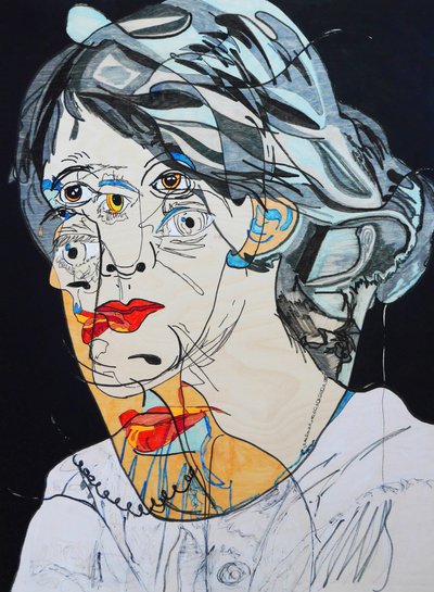 Surportrait : Virginia Woolf, 2021 (olio e acrilico su pannello di legno) da Benoit Erwann Boucherot