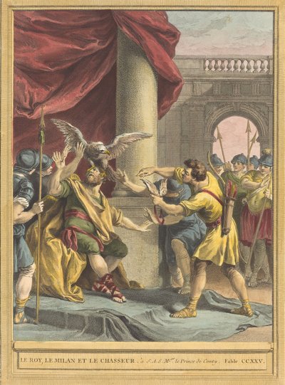 Il re, il nibbio e il cacciatore, pubblicato 1759 da Benoit Louis Prevost