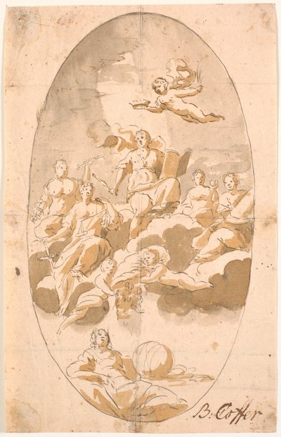 Studio per affresco con nove figure, ovale da Benoît Le Coffre