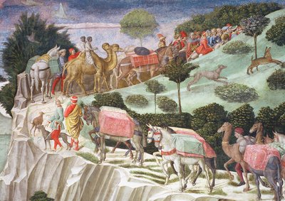 Carovana di animali da soma che sale una collina, dettaglio (ciclo del Viaggio dei Magi) da Benozzo di Lese di Sandro Gozzoli