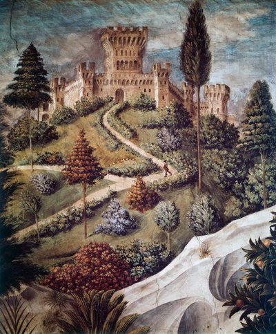 Castello, dettaglio del paesaggio dalla Processione dei Magi da Benozzo di Lese di Sandro Gozzoli