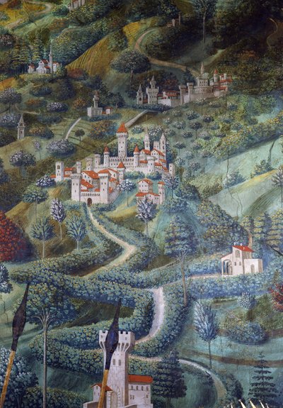 Castelli, dettaglio del paesaggio da Processione dei Magi da Benozzo di Lese di Sandro Gozzoli