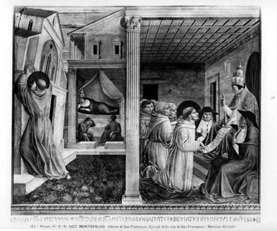 Papa Innocenzo III approva la regola (affresco) (foto in b/n) da Benozzo di Lese di Sandro Gozzoli