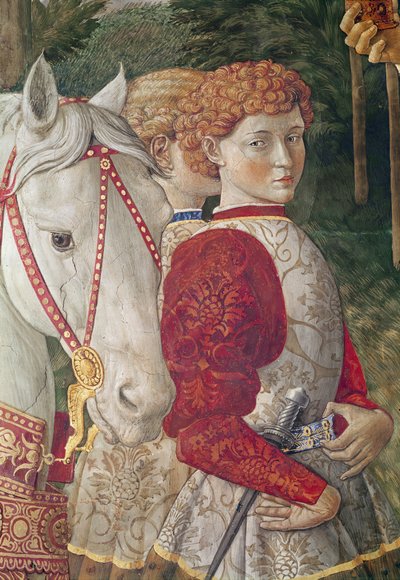 Due attendenti in livrea e la testa del cavallo di Lorenzo il Magnifico, dettaglio dal ciclo del Viaggio dei Magi nella cappella, c.1460 (dettaglio) da Benozzo di Lese di Sandro Gozzoli
