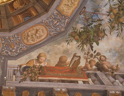Dama, musicista e cupidi sul balcone (dettaglio) da Benvenuto Tisi da Garofalo