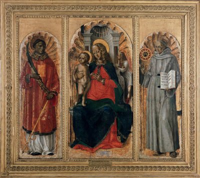 Trittico, Vergine con bambino con San Leonardo (o Stefano) e San Bernardino da Siena da Bernadino Jacobi Butinone