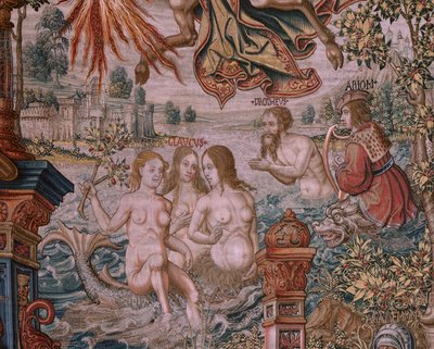 Arazzo fiammingo. Serie Gli Onori. Fama. Terzo arazzo della serie. Modello Cartonisti del circolo di Bernard van Orley e Jan Gossaert (Mabuse). Manifattura Pieter van Aelst, Bruxelles. Ca 1550. Tessuto Oro, argento, seta e lana. da Bernaert van (circle of) Orley