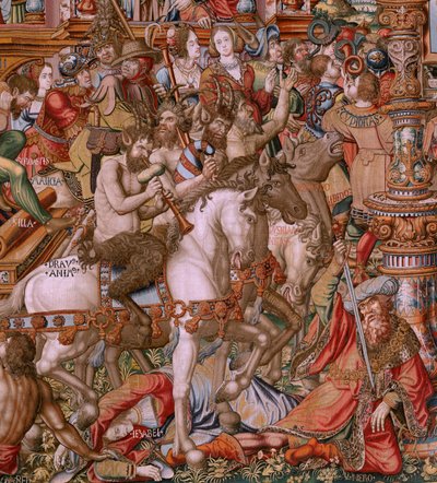 Serie Gli Onori. Infamia. Sesto arazzo della serie. Modello di cartoni animati dal circolo di Bernard van Orley e Jan Gossaert (Mabuse). Manifattura Pieter van Aelst, Bruxelles. Ca 1550. da Bernaert van (circle of) Orley