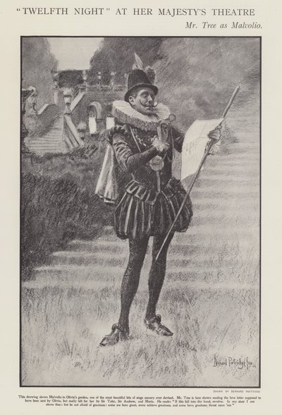 Herbert Beerbohm Tree come Malvolio in una produzione della Dodicesima Notte di Shakespeare al Her Majesty