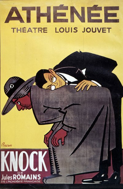 Poster di Knock di Jules Romains al Théâtre Louis Jouvet Athénée, di Bernard Becan (Bernhard Kahn) da Bernard Becan