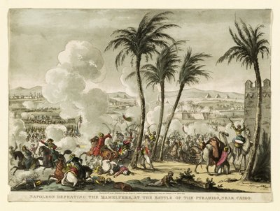 Napoleone sconfigge i Mamelucchi alla Battaglia delle Piramidi, vicino al Cairo, inciso da George Cruikshank, pub. 1823 da Bernard Edouard Swebach