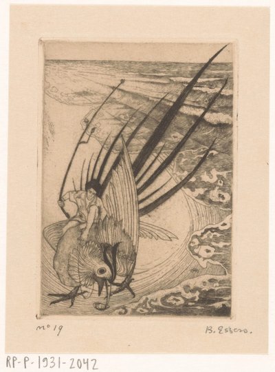 Figura seduta su un fagiano sulla spiaggia da Bernard Essers (signed by artist)