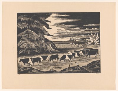 Mucche in un paesaggio da Bernard Essers (signed by artist)
