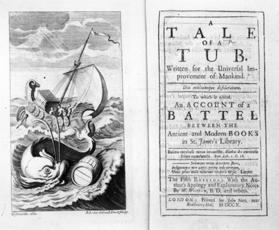 Frontespizio e pagina del titolo di A Tale of a Tub di Jonathan Swift, inciso da John Sturt, 1704 da Bernard II Lens