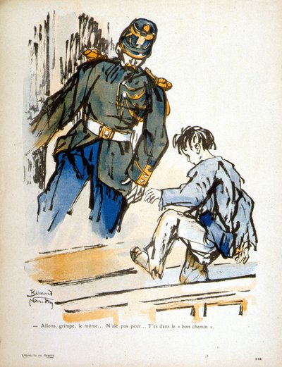 Bambino e poliziotto - incisione da Bernard Naudin
