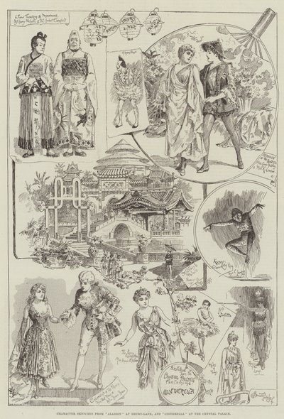 Schizzi di personaggi da Aladdin al Drury-Lane e Cenerentola al Crystal Palace da Bernard Partridge