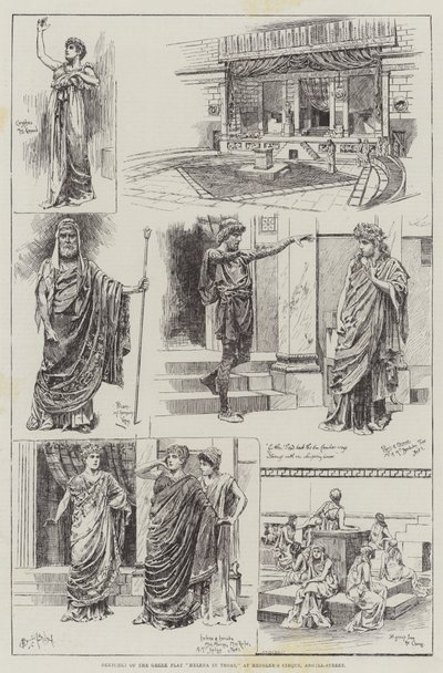 Schizzi della commedia greca Elena a Troia, al Circo di Hengler, Argyll-Street da Bernard Partridge