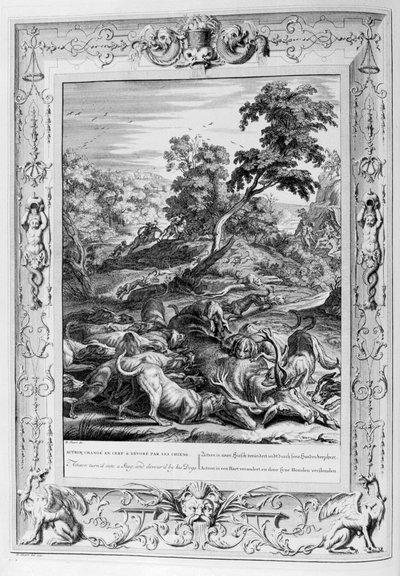 Atteone trasformato in cervo e divorato dai suoi cani, 1733 da Bernard Picart