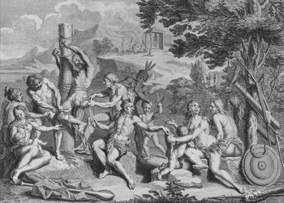 Captif Sacrifié par les Antis, 1723 da Bernard Picart