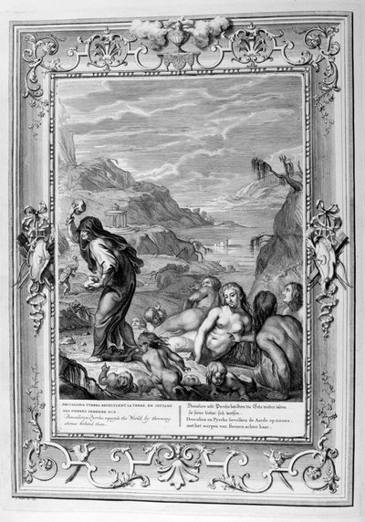 Deucalione e Pirra ripopolano il mondo gettando pietre dietro di loro da Bernard Picart