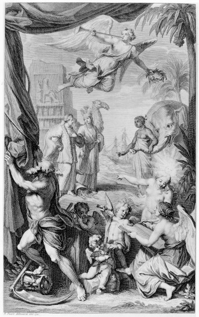 Frontespizio a Voyages...par le Muscovie, en Perse, et aux Indes Orientales, 1718 da Bernard Picart