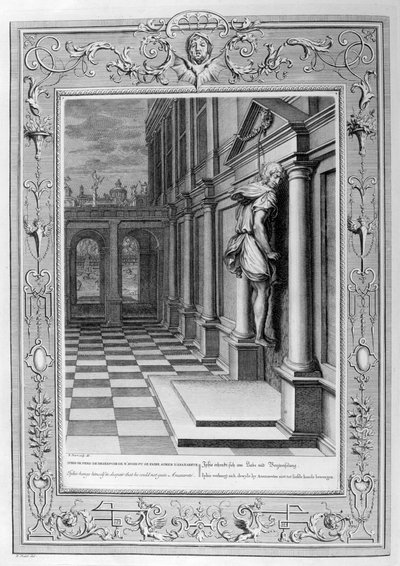 Iphis si impicca per la disperazione di non poter conquistare Anaxarete, 1733 da Bernard Picart