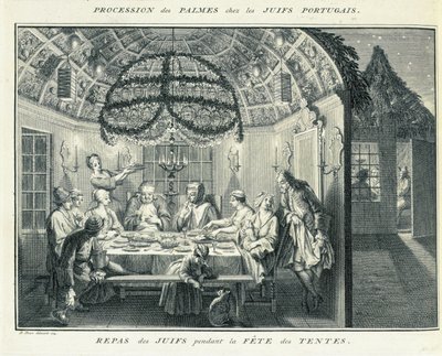Pasto ebraico durante la Festa delle Capanne, illustrazione da 