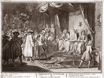 Matrimonio ebraico nella comunità ebraica portoghese, incisione da "Illustration de ceremonies et customs religieuses de tous les peuples du monde" di Bernard Picart (1723-1743) da Bernard Picart