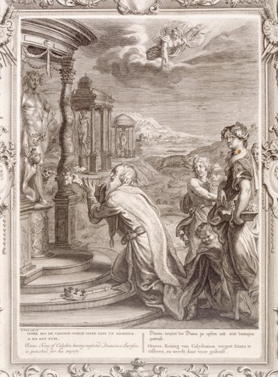 Oeneo, Re di Calidone, avendo trascurato Diana in un sacrificio è punito per la sua empietà, 1731 da Bernard Picart