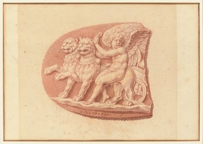 Uno dei quattro studi dopo cammei, tre con ritratti di profilo classici e uno con un rilievo frammentario di Cupido e due leoni che trainano un carro da Bernard Picart