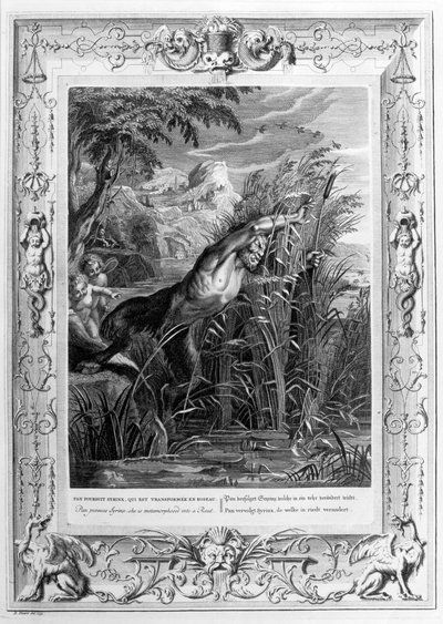 Pan insegue Siringa che si trasforma in una canna, 1733 da Bernard Picart