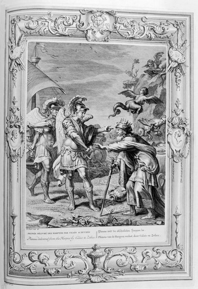 Fineo è liberato dalle Arpie da Calais e Zetes, 1733 da Bernard Picart