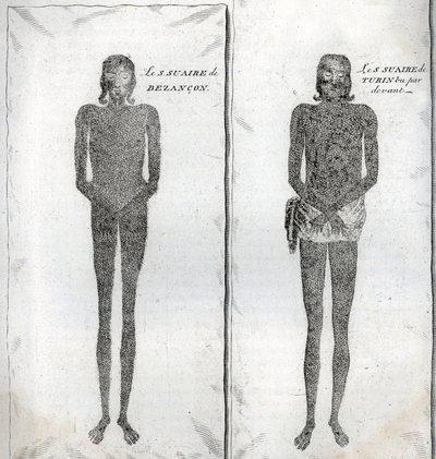 Rappresentazione della Sindone di Besançon e della Sindone di Torino, incisione da "Illustration de ceremonies et customs religieuses de tous les peuples du monde" di Bernard Picart (1723-1743) da Bernard Picart
