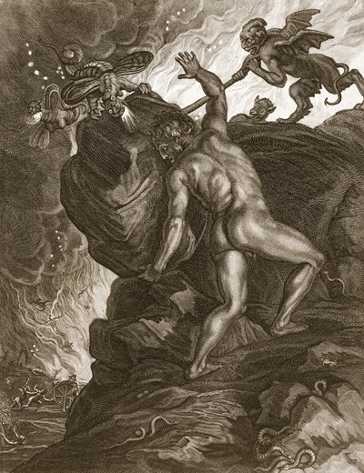 Sisifo Spinge la Sua Pietra su una Montagna, 1731 da Bernard Picart