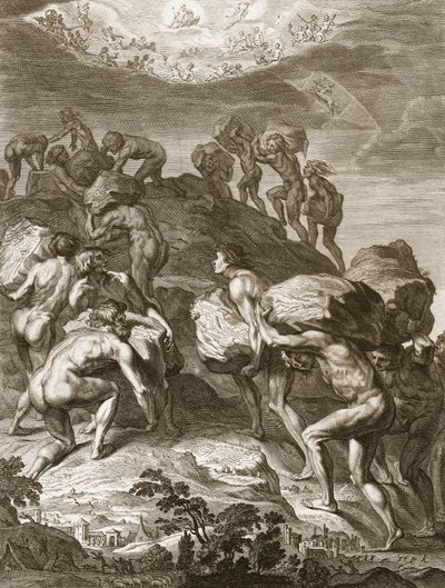 I giganti tentano di scalare il cielo impilando montagne una sopra l