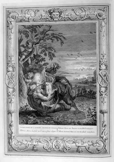 Tithonus, marito di Aurora, trasformato in cavalletta, 1733 da Bernard Picart