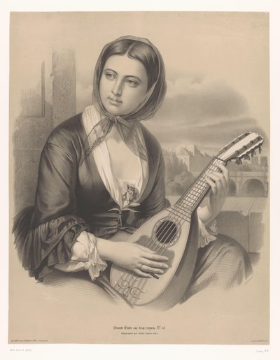 Donna che suona un mandolino da Bernard Romain Julien