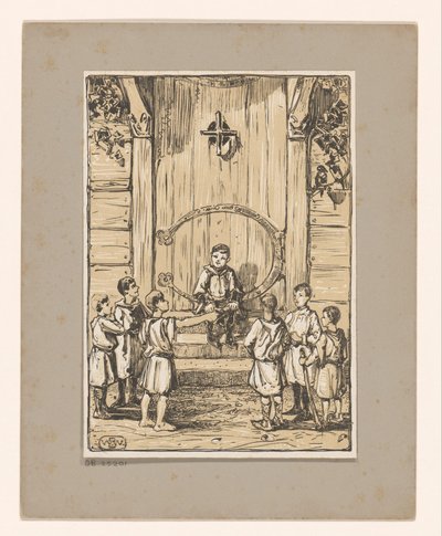 Ragazzi davanti a una porta di legno da Bernard Willem Wierink