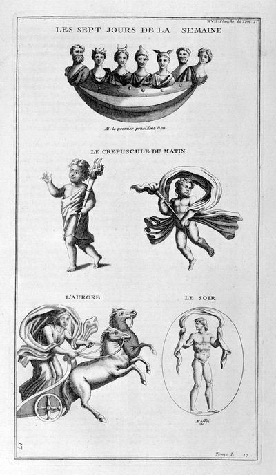 Sette giorni della settimana. Crepuscolo, mattina, alba, sera, 1757 da Bernard de Montfaucon